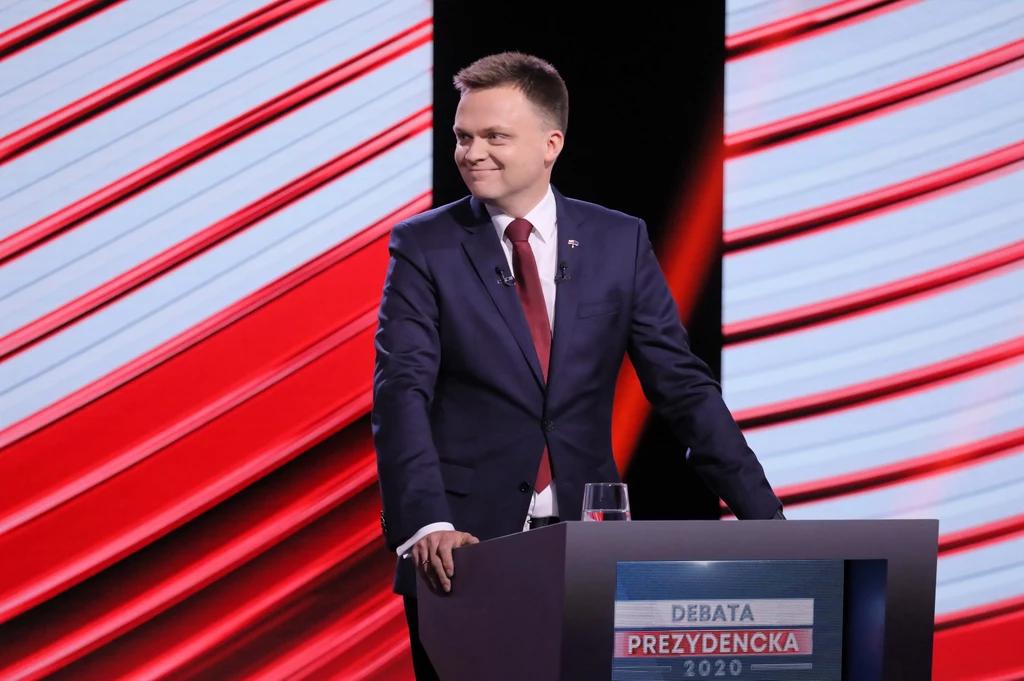 Szymon Hołownia podczas debaty z udziałem innych kandydatów na prezydenta Szymon Hołownia podczas debaty z udziałem innych kandydatów na prezydenta
