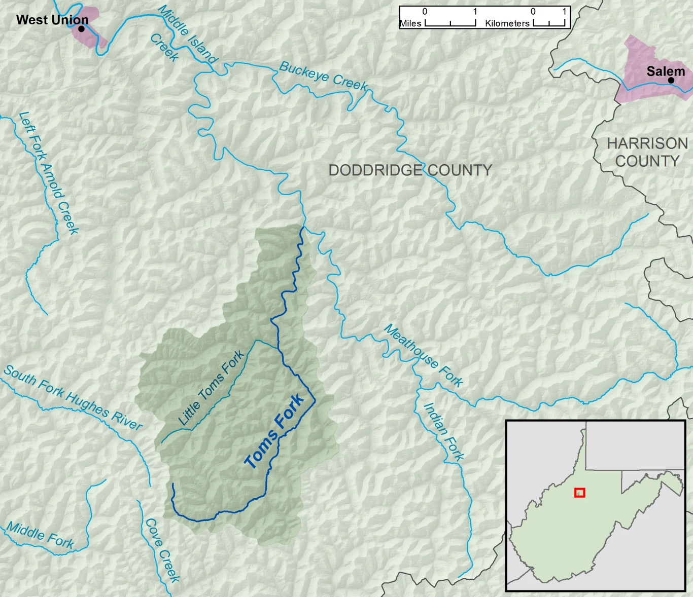 Teren hrabstwa Doddridge, gdzie miały miejsce wykopaliska Suttona