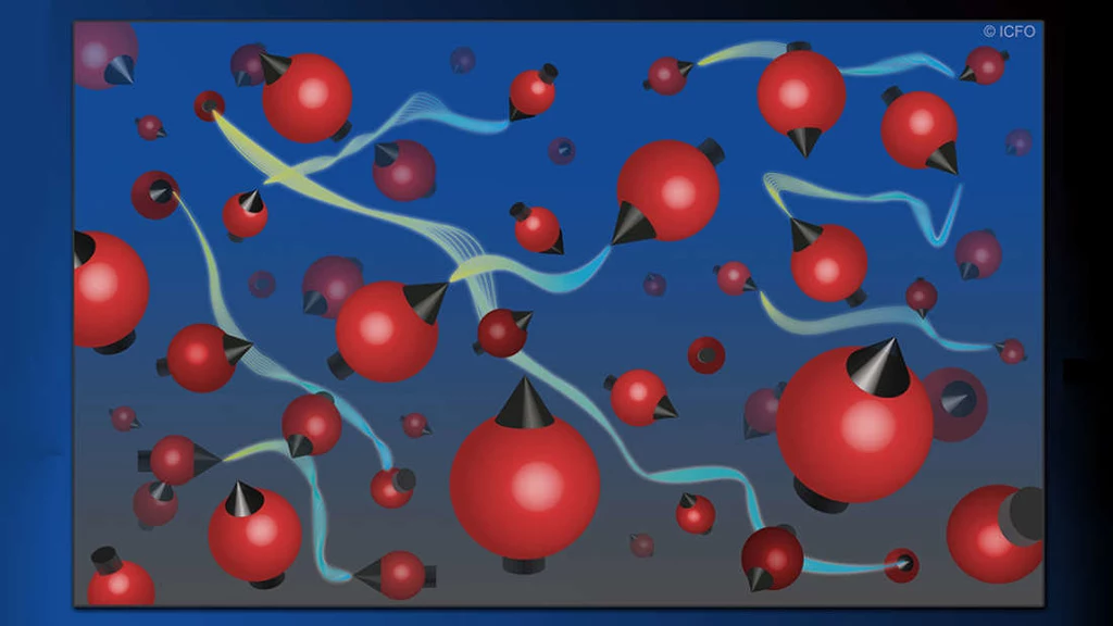 Ilustracja chmury gazu ze splątanymi atomami