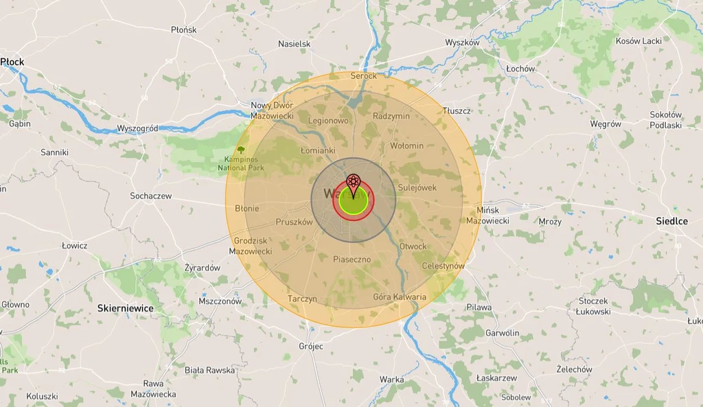 Gdyby bomba Mark 17 wybuchła nad centrum Warszawy, całkowitemu zniszczeniu uległoby ponad 90 km kw. powierzchni miasta