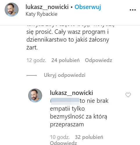 Łukasz Nowicki przeprosił za swoje słowa dotyczące depresji, które wypowiedział podczas programu "Pytanie na śniadanie" Łukasz Nowicki przeprosił za swoje słowa dotyczące depresji, które wypowiedział podczas programu "Pytanie na śniadanie"