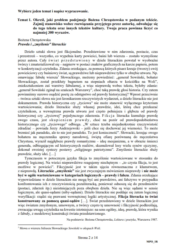 MATURA 2020. JĘZYK POLSKI POZIOM ROZSZERZONY. Arkusz CKE 