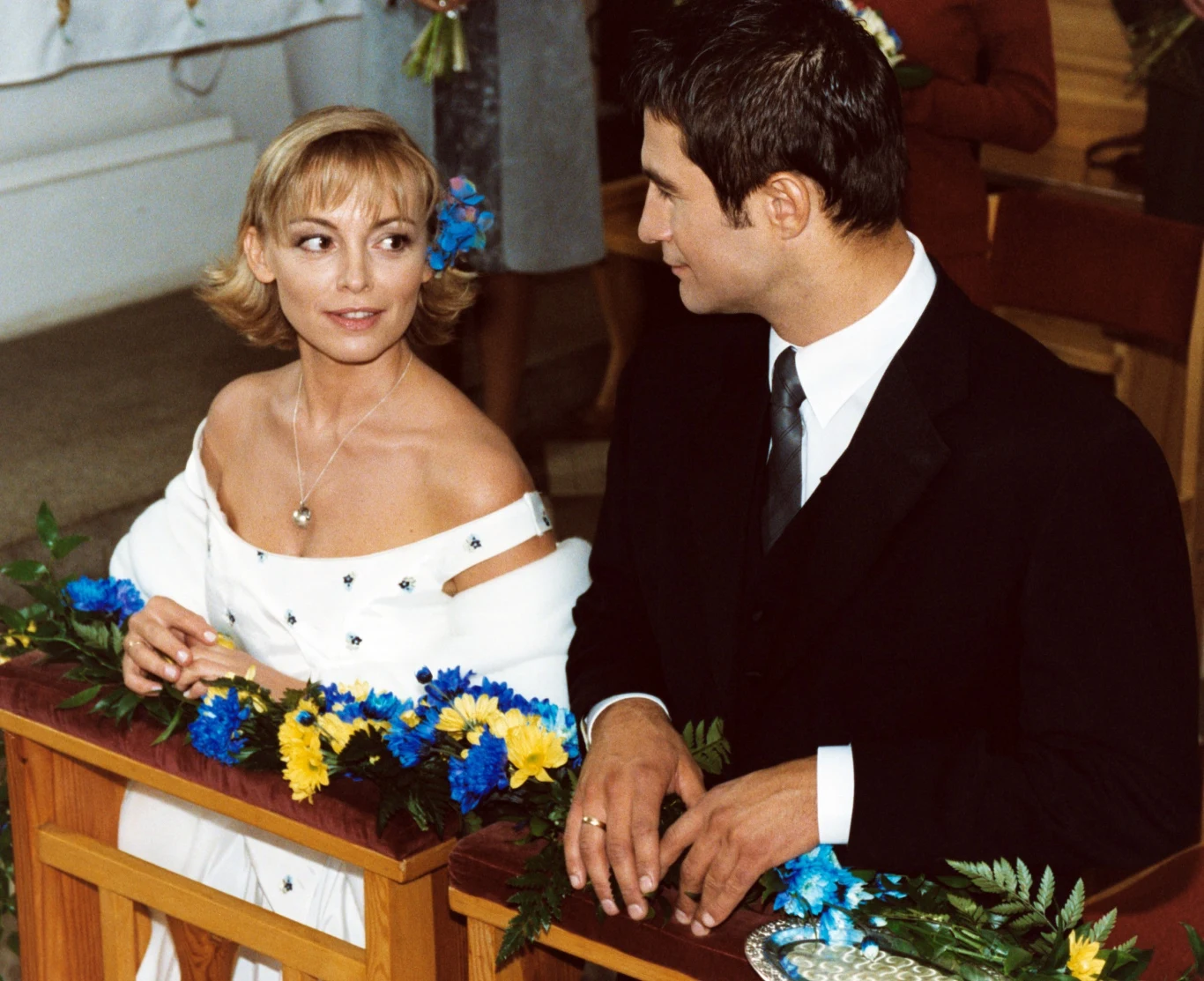 Katarzyna Chrzanowska i Waldemar Goszcz na planie serialu "Adam i Ewa"