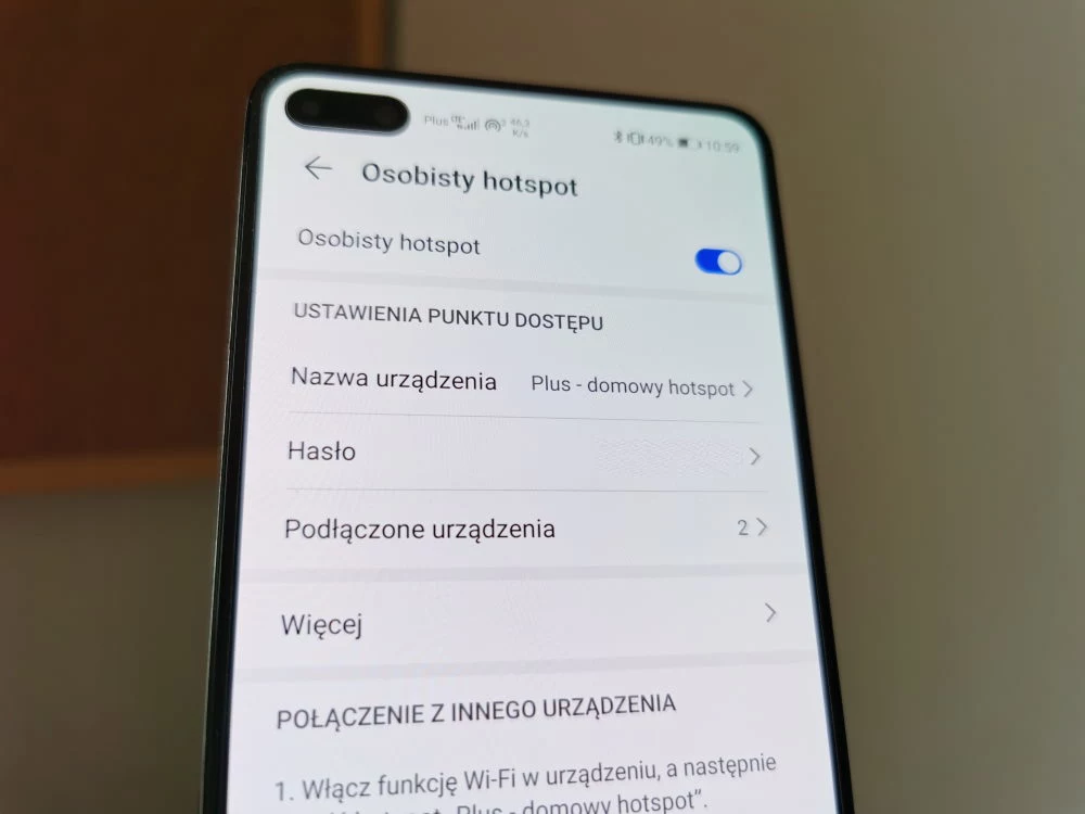 Ekran opcji Osobisty hotspot w EMUI Huaweia