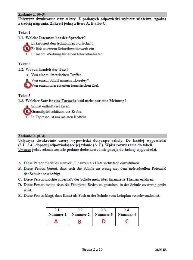 Matura 2020 z niemieckiego (poziom rozszerzony) – odpowiedzi