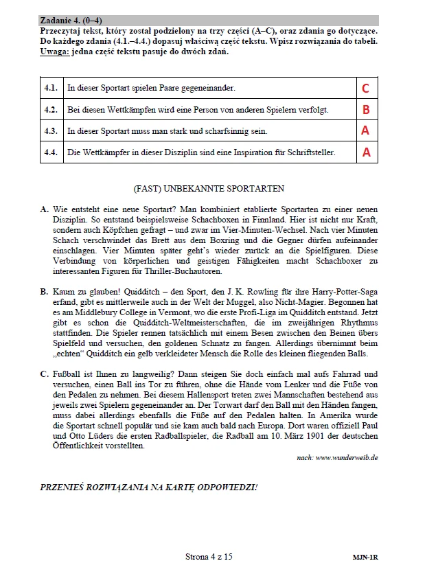 Matura 2020 z niemieckiego (poziom rozszerzony) – odpowiedzi Matura 2020 z niemieckiego (poziom rozszerzony) – odpowiedzi