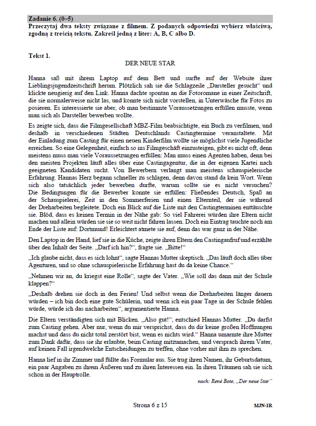 Matura 2020 z niemieckiego (poziom rozszerzony) – arkusz