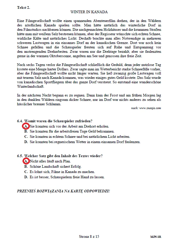 Matura 2020 z niemieckiego (poziom rozszerzony) – odpowiedzi