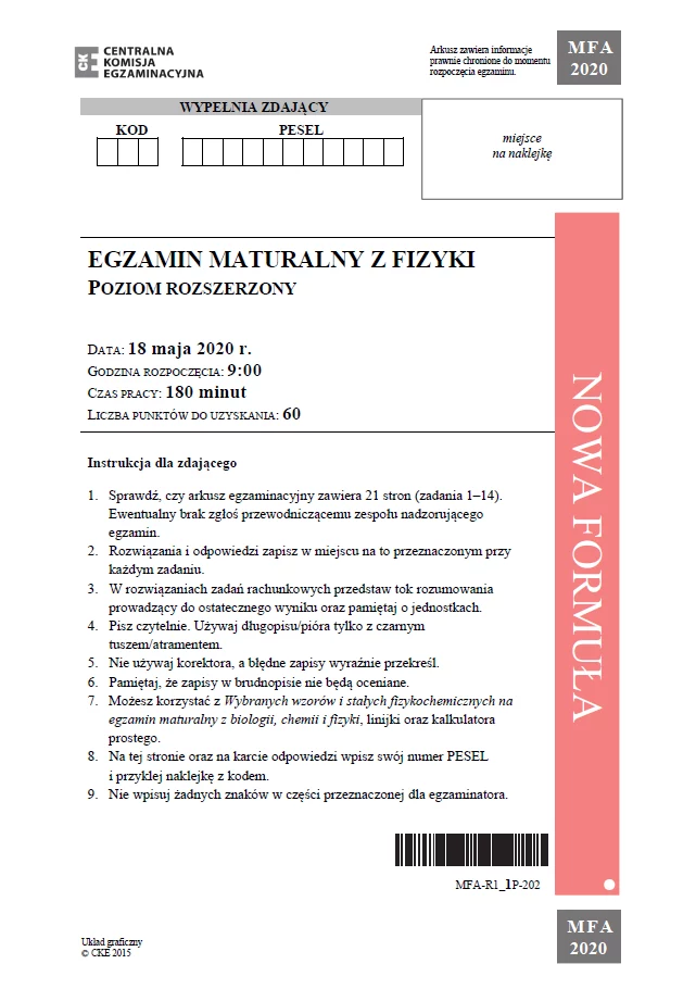 Matura z fizyki - arkusz CKE Matura z fizyki - arkusz CKE