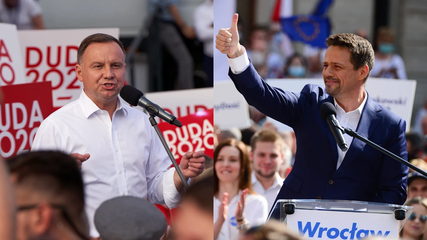 Wybory prezydenckie w Polsce 28 czerwca odbyła się pierwsza tura wyborów prezydenckich. Spośród 11 kandydatów do II tury przeszedł prezydent Andrzej Duda (43,50 proc. głosów) oraz Rafał Trzaskowski (30,46 proc.). Trzeci był Szymon Hołownia (13,87 proc.), który wyprzedził m.in. Krzysztofa Bosaka (6,78 proc.), Władysława Kosiniak-Kamysza (2,36 proc.) i Roberta Biedronia (2,22 proc.). Ponownie Polacy zagłosowali 12 lipca. Większość - 51,03 proc. głosujących - postawiło na ubiegającego się o reelekcję Andrzeja Dudę. Prezydent stolicy Rafał Trzaskowski zdobył 48,97 proc. Komentatorzy zwracali uwagę na ogromną mobilizację wyborców. Frekwencja wyniosła 68,12 proc., było o włos od rekordu. Tylko raz po ’89 roku do urn poszło więcej Polaków, miało to miejsce podczas wyborów prezydenckich w 1995 r. – frekwencja wyniosła wówczas 68,23 proc.