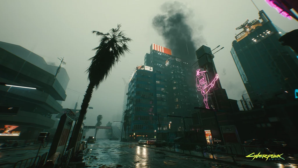 Odbicia oparte na śledzeniu promieni – Cyberpunk 2077 charakteryzują odbicia oparte na ray tracingu zastosowane na wszystkich powierzchniach, które mogą obejmować obszar nawet kilku kilometrów, udostępniając realistyczne odbicia w szerokim polu widzenia i na dużych odległościach. Obecne są zarówno na nieprzezroczystych, jak i przezroczystych obiektach, symulując sposób w jaki światło odbija się od błyszczących i metalowych powierzchni. Dotyczy to zarówno gładkich materiałów jak szyby, jak i szorstkich powierzchni, takich jak szczotkowany metal. W przeciwieństwie do technik odzwierciedlających tylko to, co znajduje się na ekranie, oparte na ray tracingu odbicia obejmują całą scenę wokół postaci i mogą dokładnie odwzorować obiekty znajdujące się poza zasięgiem widzenia kamery lub odwrócone do niej tyłem.
