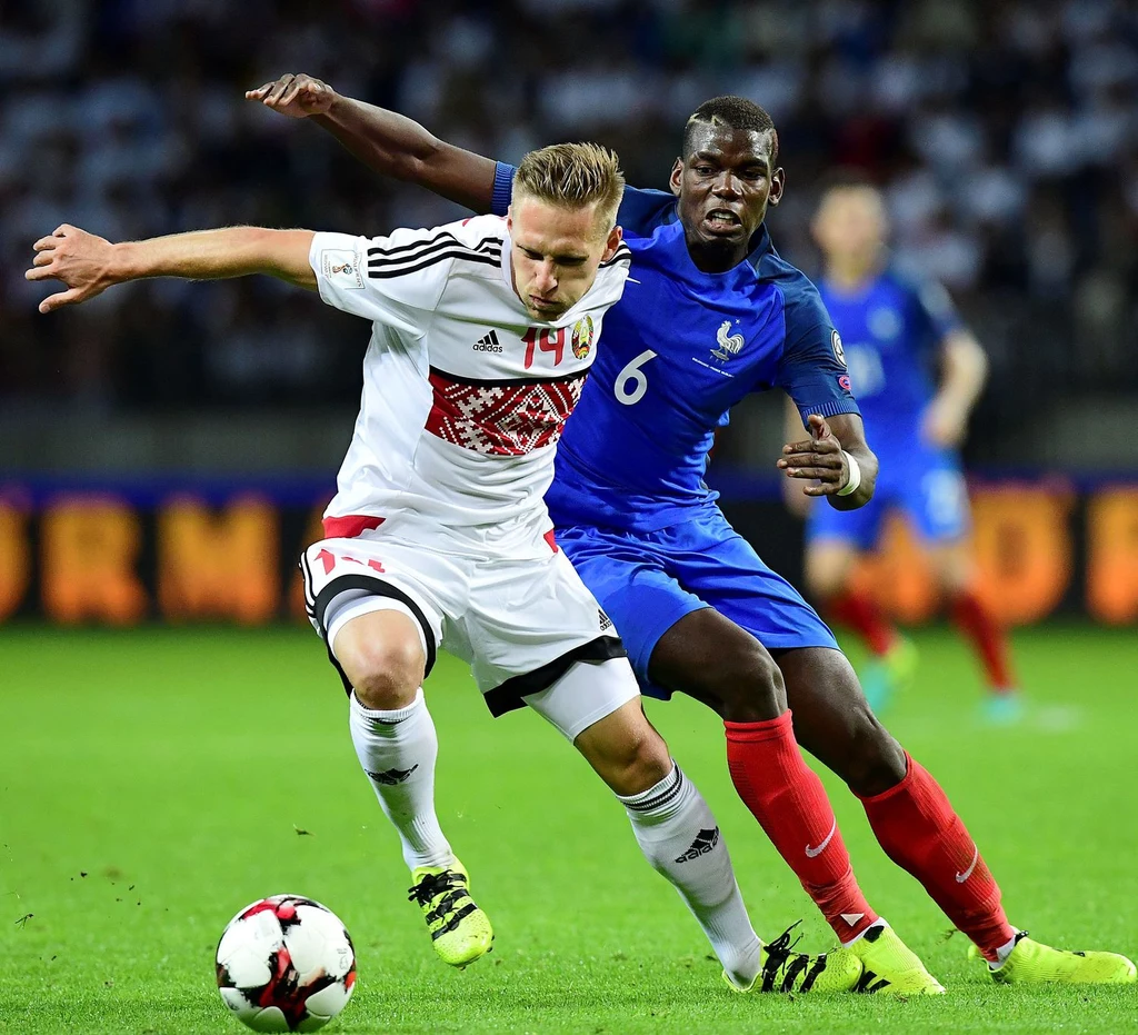 Sergiej Kriwiec w reprezentacji Białorusi, Mecz z Francją w el. MŚ 2018. Rywalem Paul Pogba