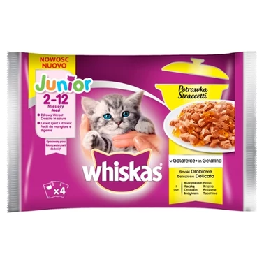 Whiskas Junior Karma 2-12 miesięcy potrawka w galaretce smaki drobiowe 340 g (4 x 85 g) - 0