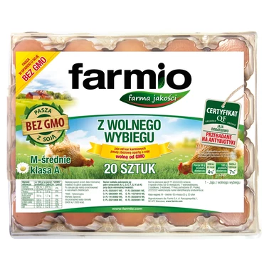 Farmio Jaja z wolnego wybiegu od kur karmionych paszą wolną od GMO M 20 sztuk - 1