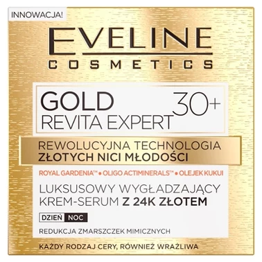 Eveline cosmetics Gold Revita Expert Wygładzający krem-serum z 24K złotem, na dzień i na noc, 30+ - 1