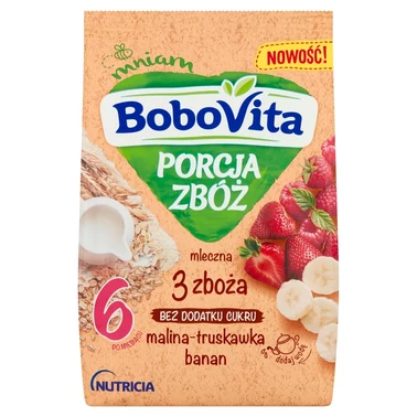 BoboVita Porcja zbóż Kaszka mleczna 3 zboża malina-truskawka-banan po 6 miesiącu 210 g - 2