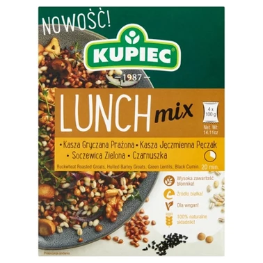 Kupiec Lunch Mix Kasza gryczana kasza jęczmienna soczewica zielona czarnuszka 400 g (4 x 100 g) - 1