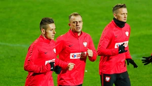 Damian Kądzior, Kamil Grosicki i Piotr Zieliński podczas treningu reprezentacji Polski