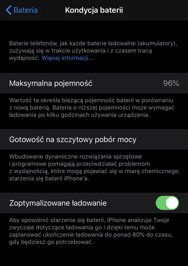 Status baterii w iPhone