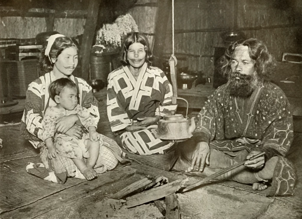 Fot. Ajnowie, rok ok.1910 Do rdzennej ludności wyspy należały plemiona Ajnów, Niwchów i Ewenków. Badaniami Ajnów zajmował się między innymi polski etnograf Bronisław Piłsudski (brat Józefa Piłsudkiego). To on jest pierwowzorem Benedykta Czerskiego, bohatera powieści „Kwestia ceny”. Nie tylko badał zwyczaje Ajnów, ale ożenił się z dziewczyną z tego plemienia i miał z nią dwoje dzieci. Fot. Ajnowie, rok ok.1910 Do rdzennej ludności wyspy należały plemiona Ajnów, Niwchów i Ewenków. Badaniami Ajnów zajmował się między innymi polski etnograf Bronisław Piłsudski (brat Józefa Piłsudkiego). To on jest pierwowzorem Benedykta Czerskiego, bohatera powieści „Kwestia ceny”. Nie tylko badał zwyczaje Ajnów, ale ożenił się z dziewczyną z tego plemienia i miał z nią dwoje dzieci.