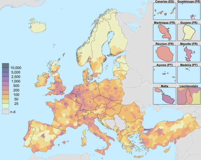 Gęstość zaludnienia w Unii Europejskiej Gęstość zaludnienia w Unii Europejskiej