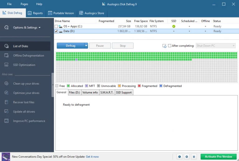 Auslogistics Disk Defrag