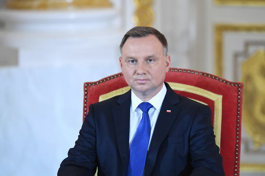 Andrzej Duda podczas uroczystości Inwestytury Prezydenta RP na Wielkiego Mistrza Orderu Orła Białego i Orderu Odrodzenia Polski (06.08.2020)