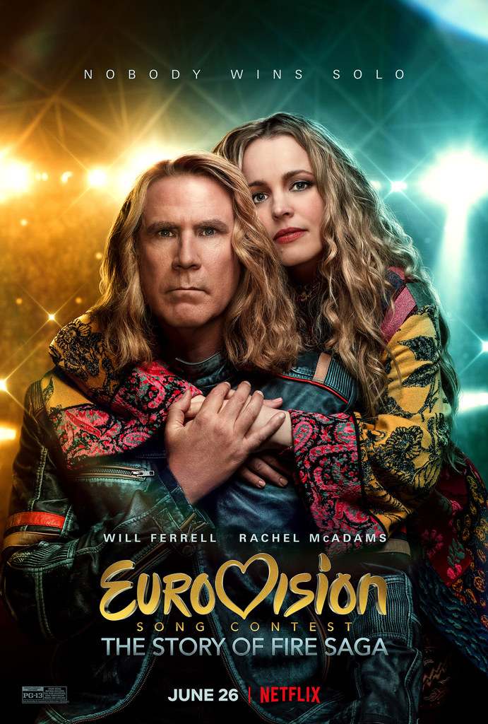 Will Ferrell i Rachel McAdams w plakacie do filmu "Eurovision Song Contest: Historia zespołu Fire Saga"