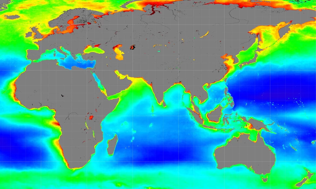 Mapka NASA przedstawiająca wpływ zmian klimatu na morza i oceany 