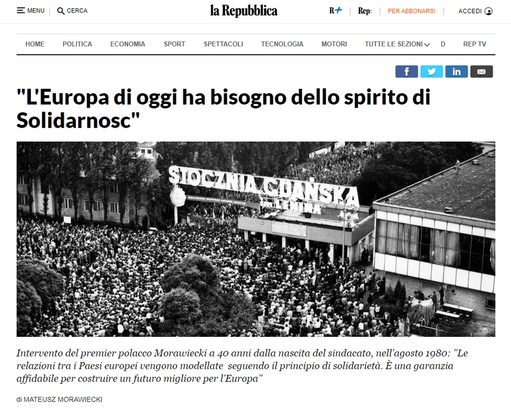"Duch Solidarności potrzebny jest współczesnej Europie" "Duch Solidarności potrzebny jest współczesnej Europie"