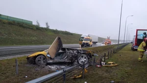 Wypadek Lamborghini Gallardo na A1. Rozbite auto stanęło w ogniu