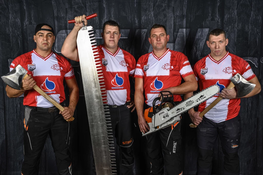 Reprezentacja Polski Stihl Timbersports, od lewej: Michał Dubicki, Krystian Kaczmarek, Marcin Juskowski, Marcin Darga