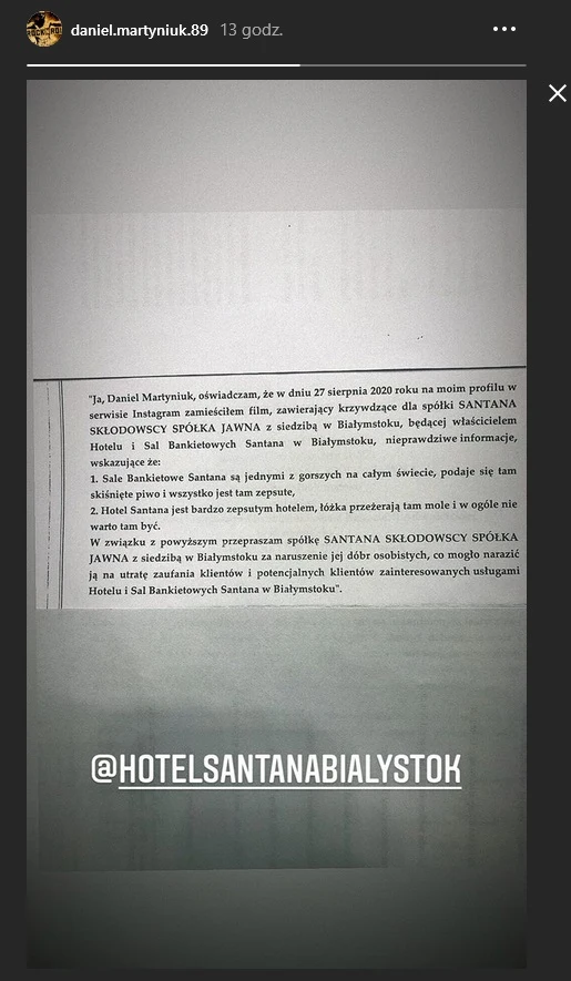 Daniel Martyniuk opublikował przeprosiny na swoim profilu