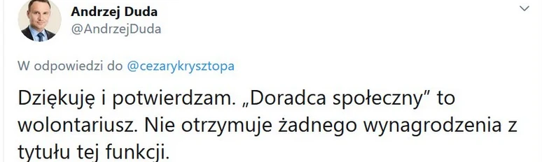 Wpis Andrzeja Dudy na Twitterze