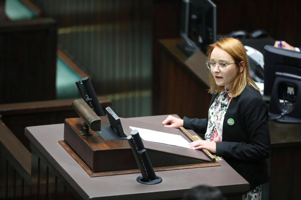 Przewodnicząca Partii Zieloni Małgorzata Tracz na sejmowej sali Przewodnicząca Partii Zieloni Małgorzata Tracz na sejmowej sali