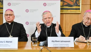 Członkowie prezydium KEP: bp Artur Miziński, abp Marek Jędraszewski i abp Stanisław Gądecki