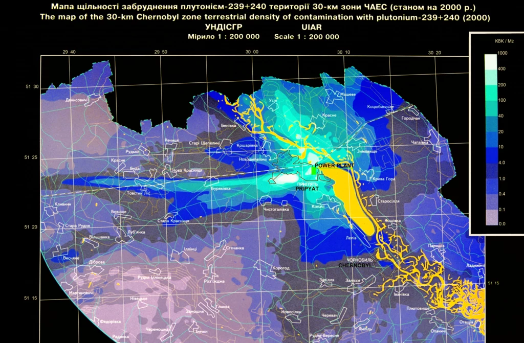 Mapa przedstawiająca skażenie stref wokół elektrowni w Czarnobylu po jej awarii w 1986 r. Czy wyciągając odpowiednie wnioski z pierwszego incydentu można było uniknąć tragedii?