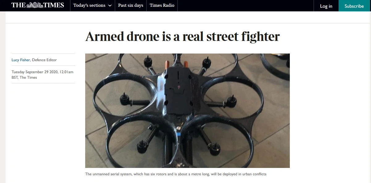 Zdjęcie drona umieszczone w publikacji The Times