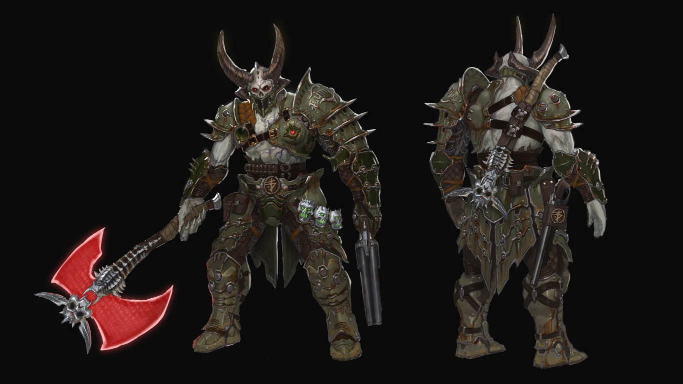 "Najeźdźcę trudno było zaprojektować, biorąc pod uwagę, że miał być arcywrogiem DOOM Slayera. Podczas produkcji sprawdziliśmy wiele różnych opcji, od piekielnych rewolwerowców, przez barbarzyńców, aż po samurajów. Ostateczny projekt najeźdźcy wpłynął później na wygląd pancerzy noszonych przez rasę strażników" - Alex Palma.