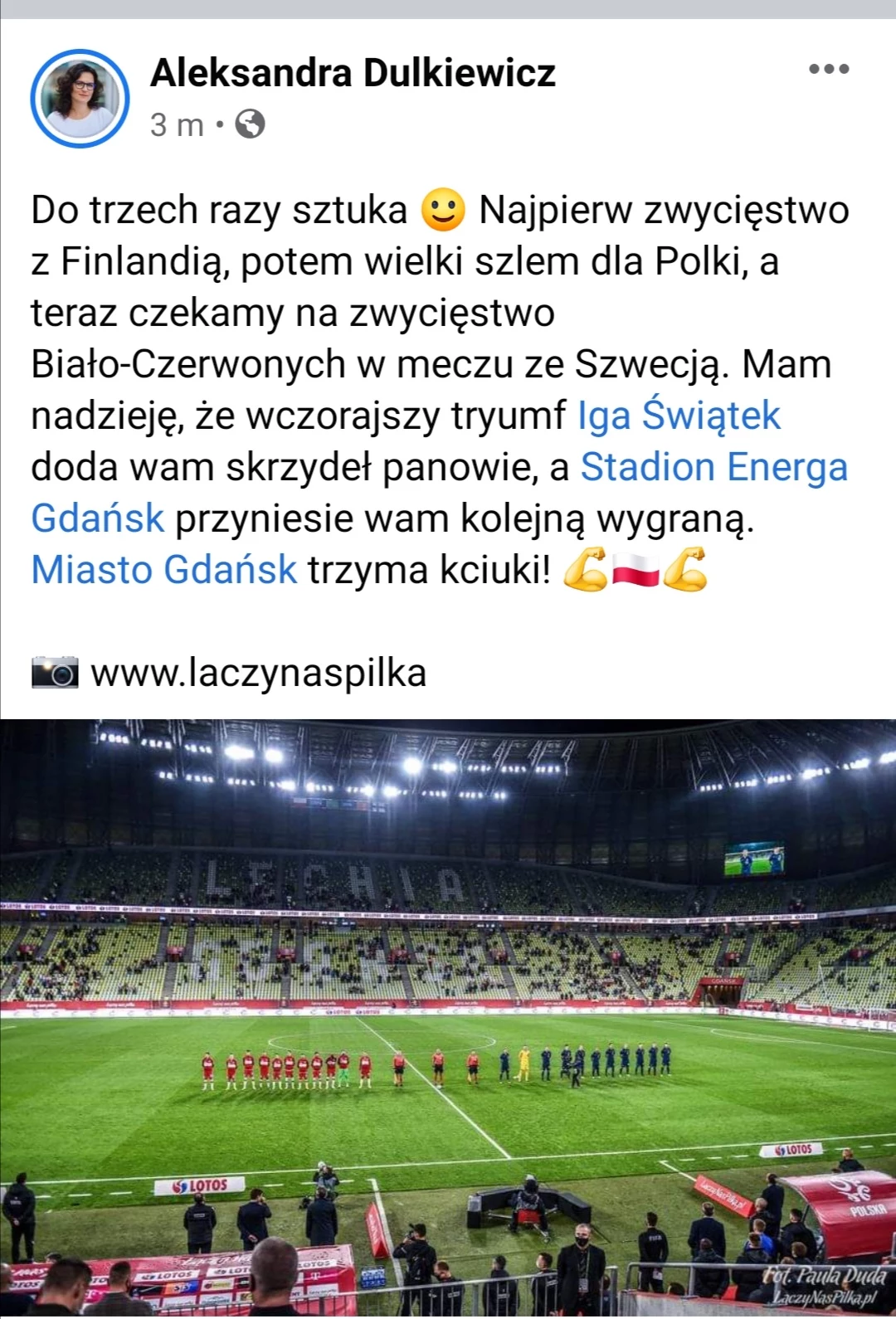 Post na Facebooku Aleksandry Dulkiewicz na Facebooku Post na Facebooku Aleksandry Dulkiewicz na Facebooku