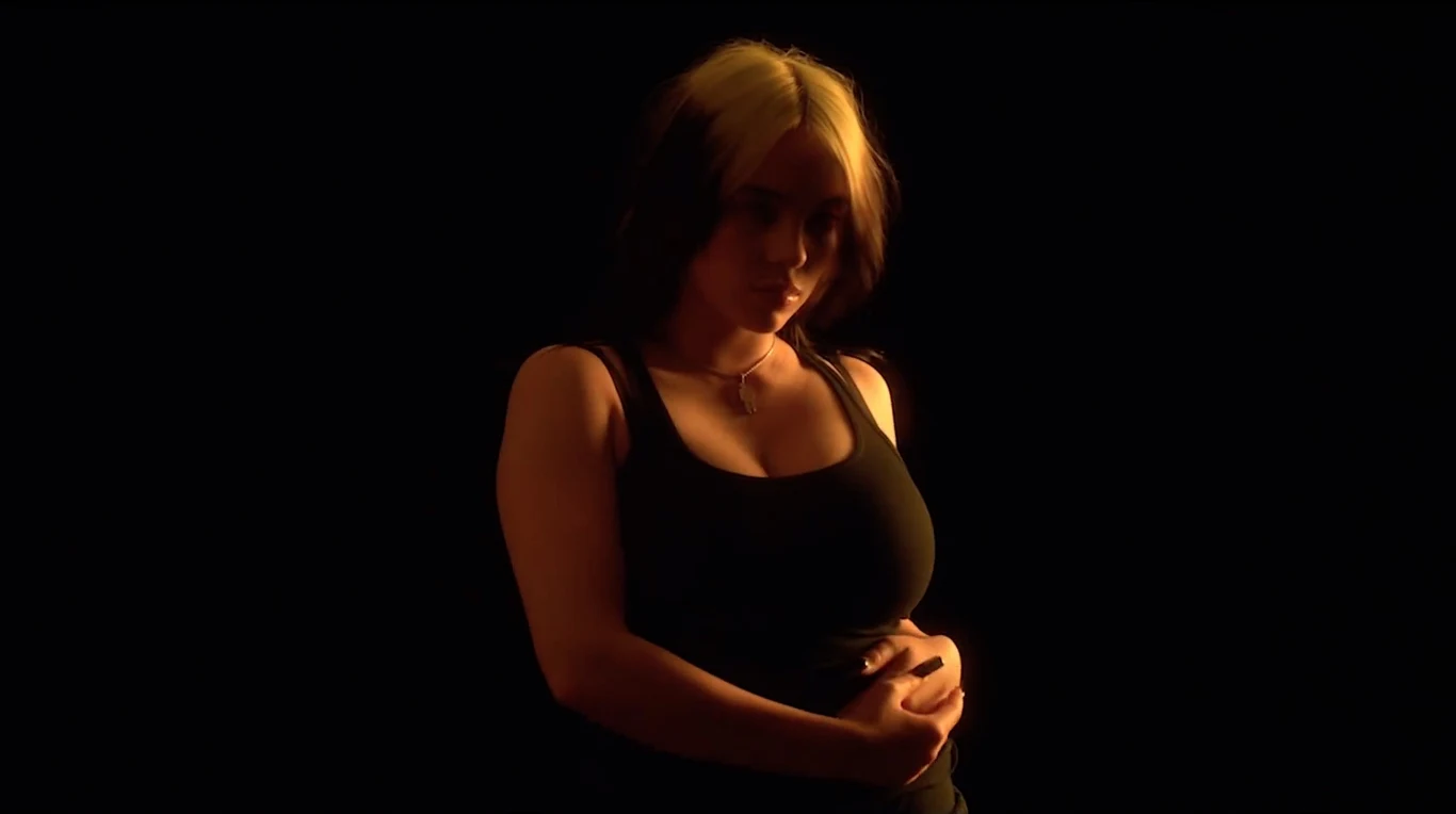 Wiosną tego roku w sieci oficjalnie pojawiło się nagranie, które pokazywane było na trasie koncertowej wokalistki. W nim Eilish zdejmuje ubranie i zanurza się w czarnej cieczy. W tym czasie mówi o tym, że nie może się pogodzić ze wstydem przypisanym cielesności. "Masz opinie na temat moich opinii, mojej muzyki, moich ubrań, mojego ciała. Niektórzy nienawidzą tego, co noszę, inni to chwalą, jeszcze inni starają się z tego powodu zawstydzić innych, zawstydzić mnie. Czuję, że patrzysz i nic, co robię, nie jest niewidzialne, więc chociaż czuję twoje spojrzenia, dezaprobatę lub westchnienia, gdybym się tym kierowała w życiu, nie byłabym w stanie wykonać ruchu" - słyszymy. 