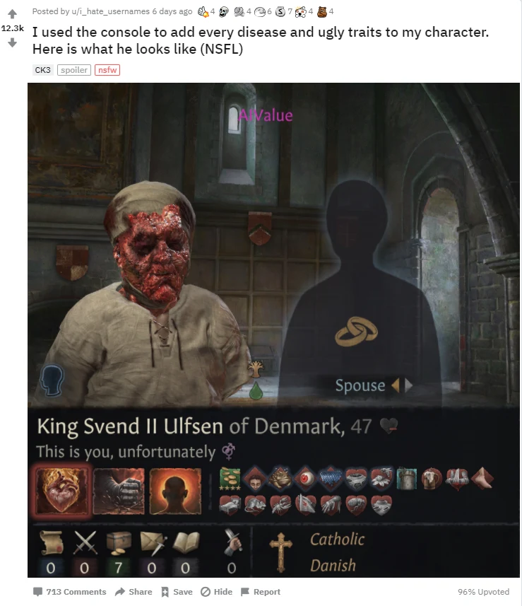 Crusader Kingds 3 - zdjęcie z gry zamieszczone w serwisie Reddit