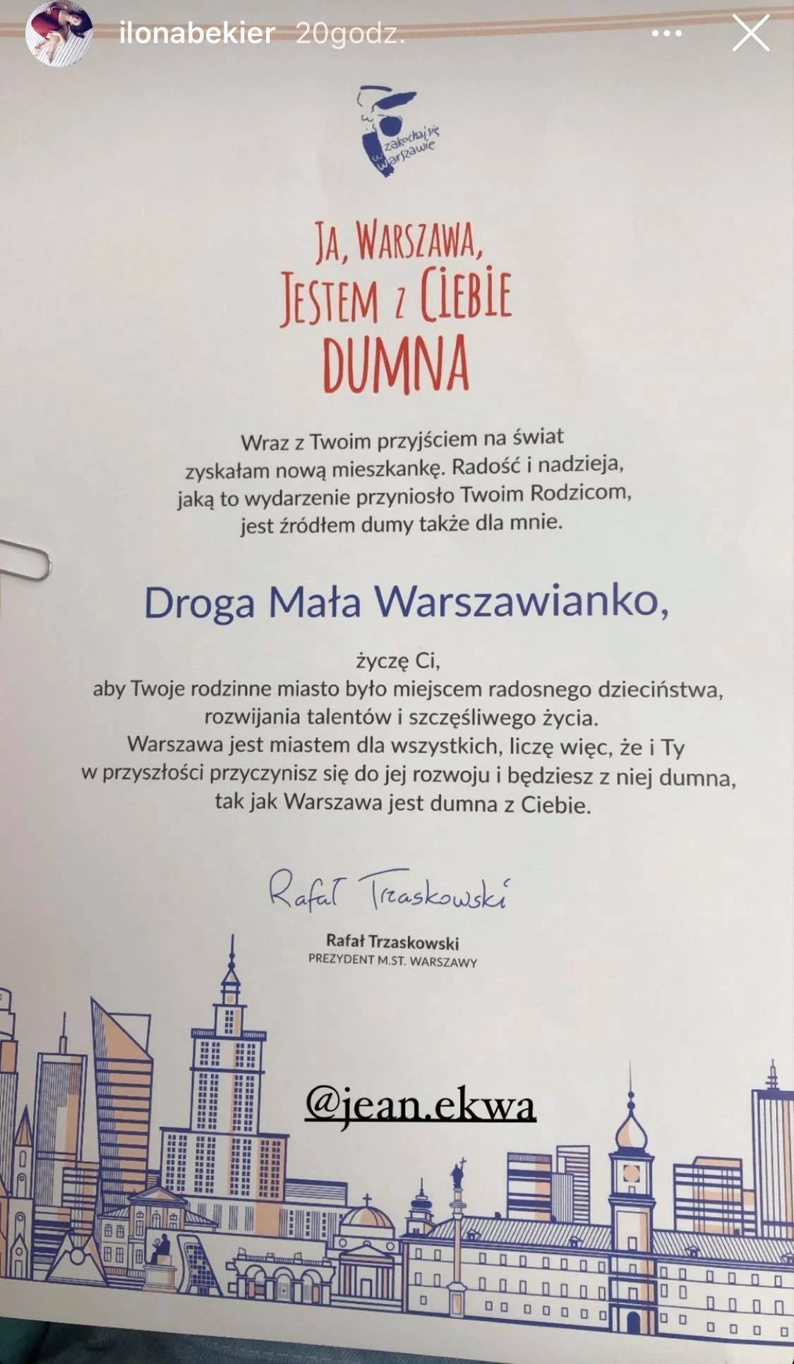 Ilona Bekier pochwaliła się gratulacjami od prezydenta Warszawy Ilona Bekier pochwaliła się gratulacjami od prezydenta Warszawy