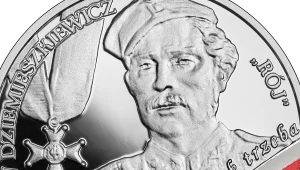 Moneta kolekcjonerska NBP: Wyklęci przez komunistów żołnierze niezłomni - Mieczysław Dziemieszkiewicz "Rój", 10 zł, detal rewersu