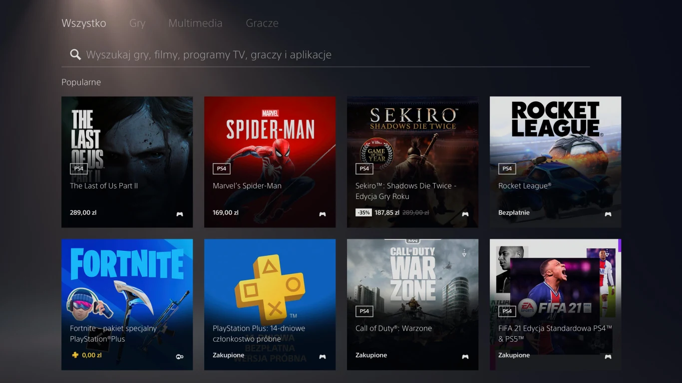 Dashboard PlayStation 5