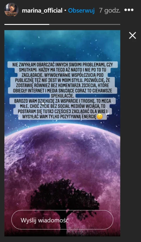 Oświadczenie Mariny Łuczenko-Szczęsnej na InstaStory 