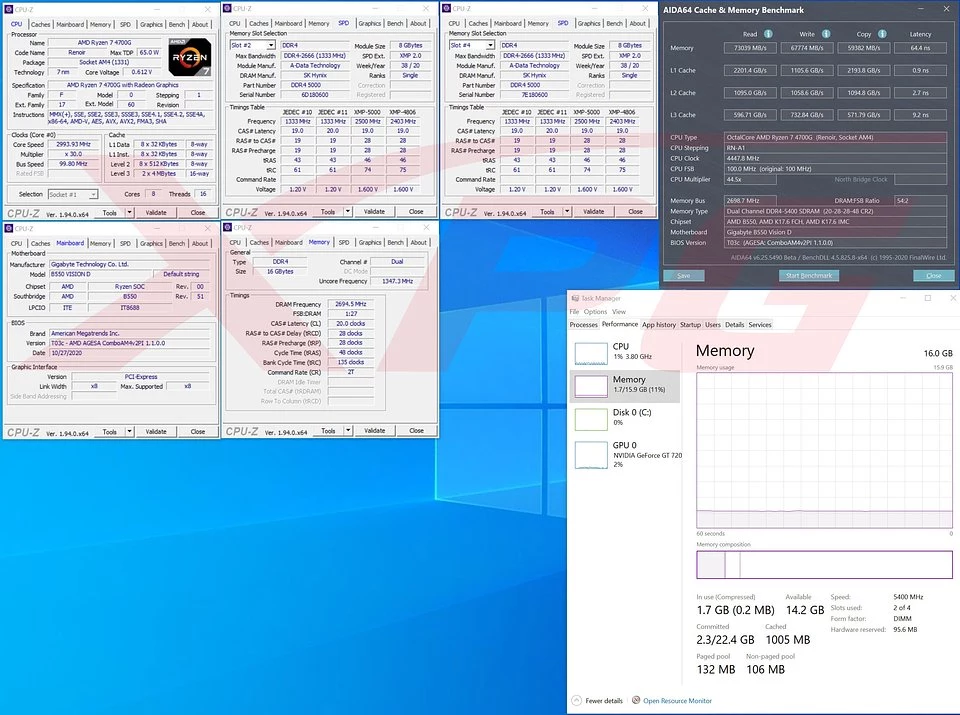 Te zostały podkręcone w platformie testowej obejmującej procesor AMD Ryzen 7 4700G (wyniki osiągnięte w trybie asynchronicznej pracy Infinity Fabric), płytę główną GIGABYTE B550 VISION D. Te zostały podkręcone w platformie testowej obejmującej procesor AMD Ryzen 7 4700G (wyniki osiągnięte w trybie asynchronicznej pracy Infinity Fabric), płytę główną GIGABYTE B550 VISION D.