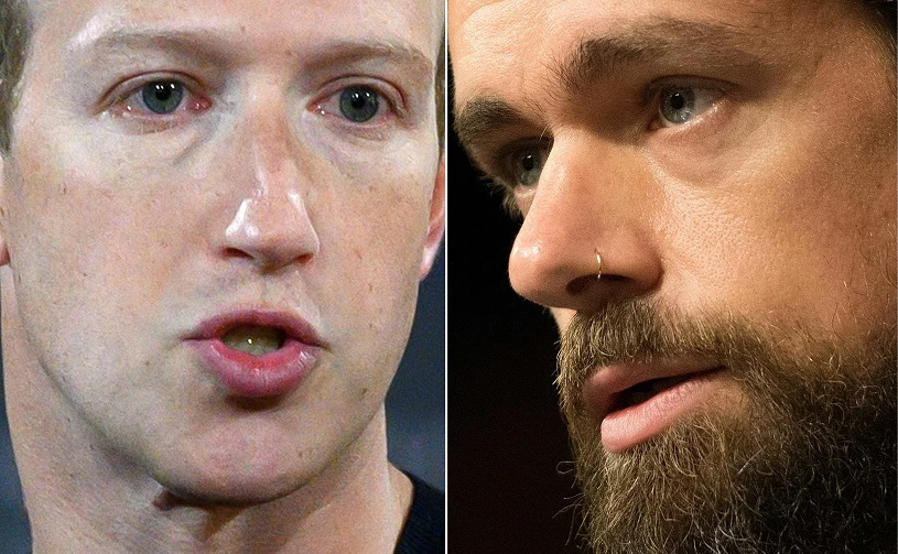 Mark Zuckerberg (Facebook, L), Jack Dorsey (Twitter)