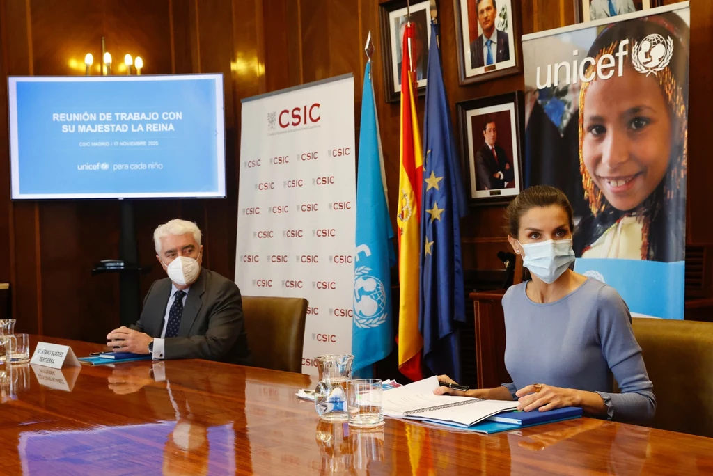 Królowa Letizia spotkała się m.in z wiceprezesem CSIC, Jesúsem Marco, oraz z Gustavo Suáreza Pertierrą, prezesem organizacji UNICEF. Królowa Letizia spotkała się m.in z wiceprezesem CSIC, Jesúsem Marco, oraz z Gustavo Suáreza Pertierrą, prezesem organizacji UNICEF.