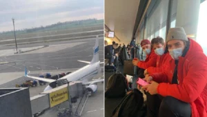 Hokeiści czekający na lotnisku